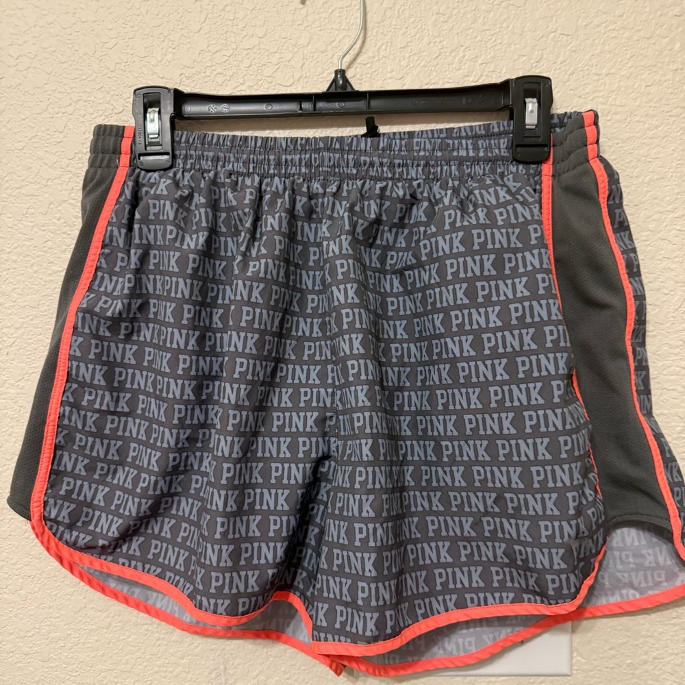PINK Victoria's Secret LARGE Gray and Pink Athletic Shorts - Picture 1 of 9